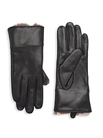 Faux Fur-Lined Leather Gloves