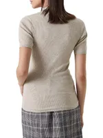 Sparkling Cashmere Lightweight Rib Knit Polo Style Sweater With Striped Collar