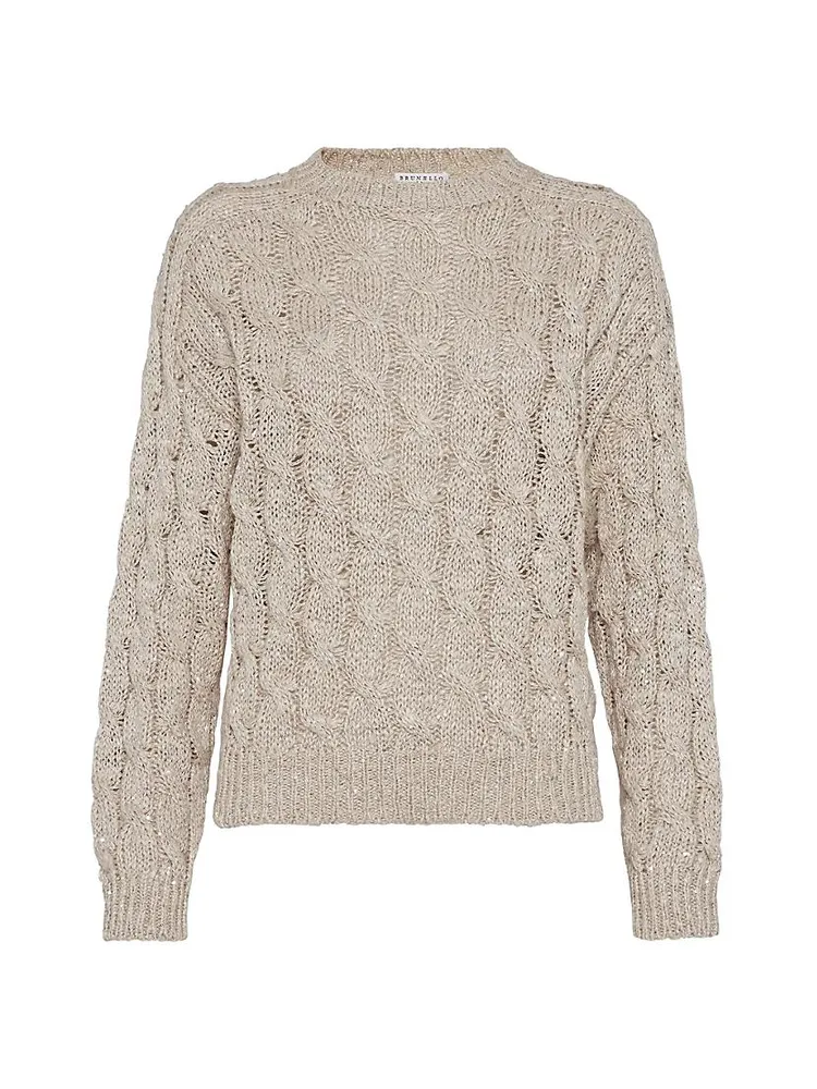 Dazzling Silk And Linen Cable Knit Sweater