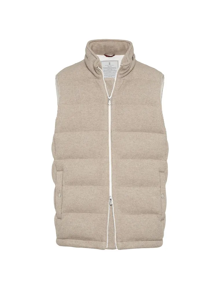 Cashmere English Rib Knit Down Vest With Packable Hood