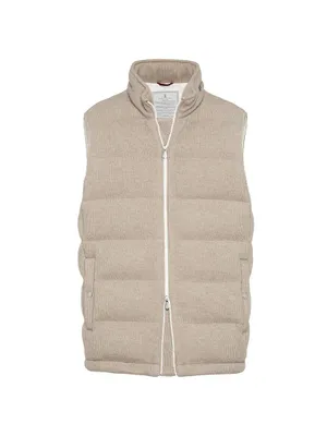 Cashmere English Rib Knit Down Vest With Packable Hood