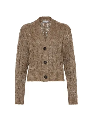 Dazzling Silk And Linen Cable Knit Cardigan
