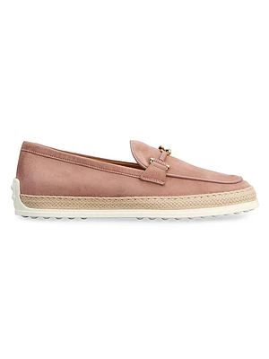 Suede & Raffia Leather Loafers