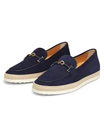 Double-T Ring Suede & Raffia Loafers