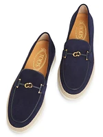 Double-T Ring Suede & Raffia Loafers