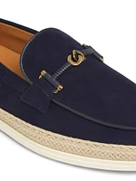 Double-T Ring Suede & Raffia Loafers