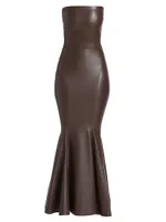 Strapless Fishtail Faux Leather Gown