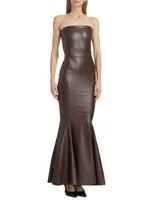Strapless Fishtail Faux Leather Gown