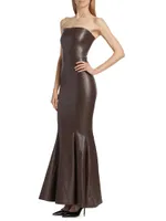 Strapless Fishtail Faux Leather Gown