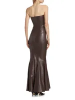 Strapless Fishtail Faux Leather Gown