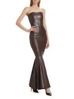 Strapless Fishtail Faux Leather Gown
