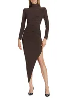 Long-Sleeve Turtleneck Side-Drape Midi Dress