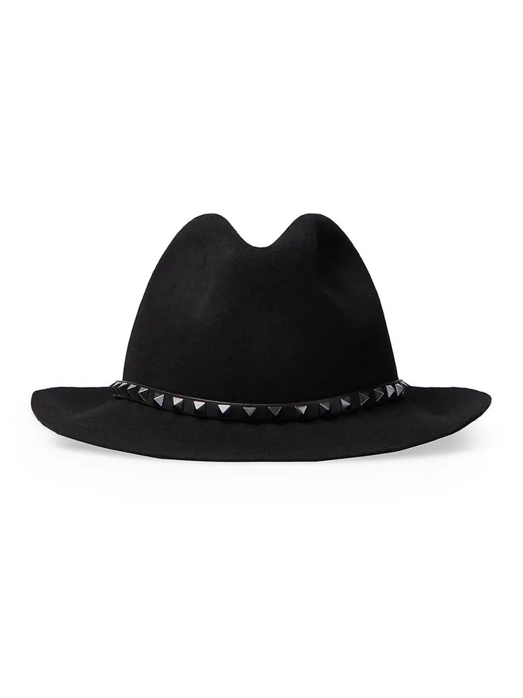 Rockstud Wool And Leather Fedora Hat With Applique Studs