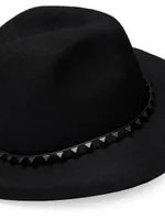 Rockstud Wool And Leather Fedora Hat With Applique Studs