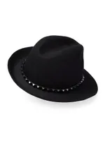 Rockstud Wool And Leather Fedora Hat With Applique Studs