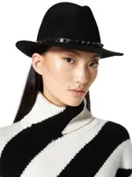 Rockstud Wool And Leather Fedora Hat With Applique Studs