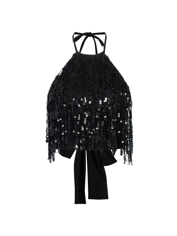 La Poeta Sequin Fringe Halter Top