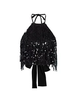 La Poeta Sequin Fringe Halter Top