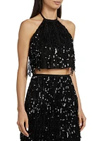 La Poeta Sequin Fringe Halter Top