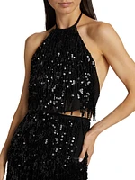 La Poeta Sequin Fringe Halter Top