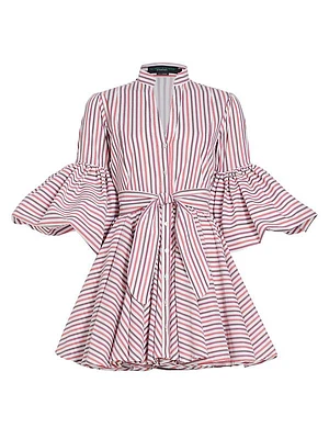 Carta Y Letra Striped Cotton Poplin Tie-Waist Minidress