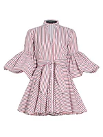 Carta Y Letra Striped Cotton Poplin Tie-Waist Minidress