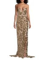 Adrianna Sequin Leaf Strapless Gown