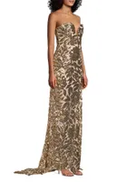 Adrianna Sequin Leaf Strapless Gown