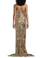 Adrianna Sequin Leaf Strapless Gown