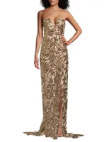 Adrianna Sequin Leaf Strapless Gown