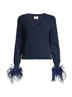 V-Neck Feather-Cuff Sweater