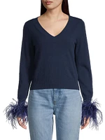 V-Neck Feather-Cuff Sweater