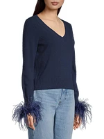 V-Neck Feather-Cuff Sweater