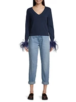 V-Neck Feather-Cuff Sweater