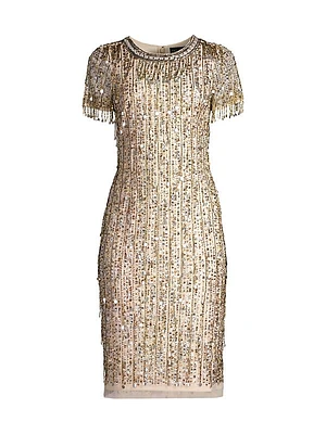 Beaded Mesh Sheath Dress