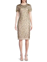 Beaded Mesh Sheath Dress