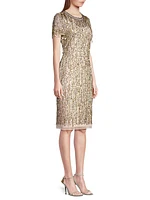 Beaded Mesh Sheath Dress