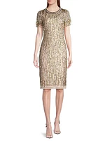 Beaded Mesh Sheath Dress