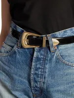 Folk Buckle Belt Shiny Leather