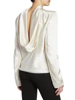 Cowl-Back Blouse Silk Satin Crepe