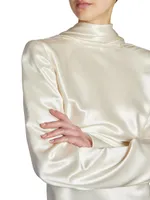 Cowl-Back Blouse Silk Satin Crepe