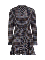 Sherry Checkered Long-Sleeve Minidress