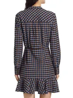 Sherry Checkered Long-Sleeve Minidress