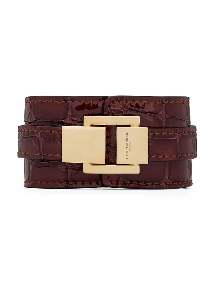 Le Carre Large Bracelet Crocodile-Embossed Leather And Metal