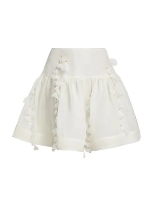 Petal Linen-Silk Drop Waist Miniskirt