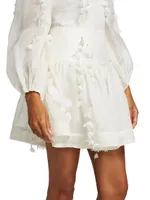 Petal Linen-Silk Drop Waist Miniskirt