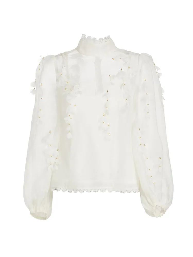 Petal Linen-Silk Blouse