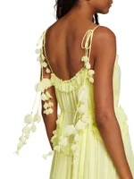 Floating Floral Appliqué Midi-Dress