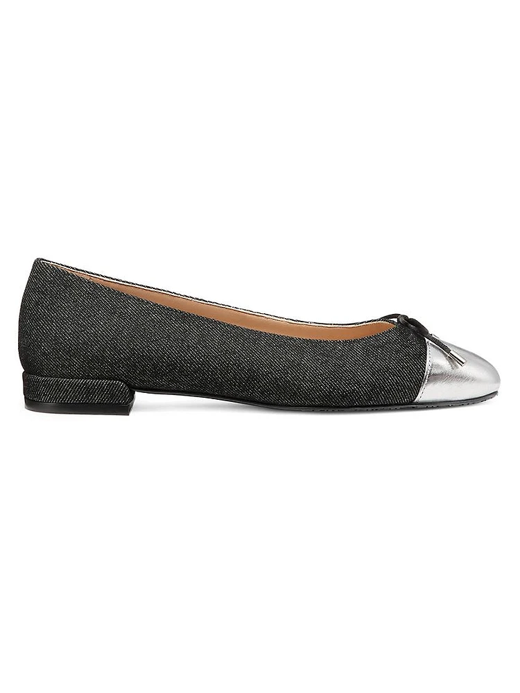 Sleek Bow Denim Ballerina Flats