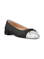 Sleek Bow Denim Ballerina Flats